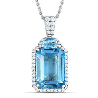 Sky Blue Topaz and White Zircon Pendant Necklace 20 Inches in Platinum Over Sterling Silver 21.90 ctw