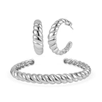 Pick of The Hour Twisted Cuff Bracelet (7.50 In) and Half Hoop Earrings in Stainless Steel
