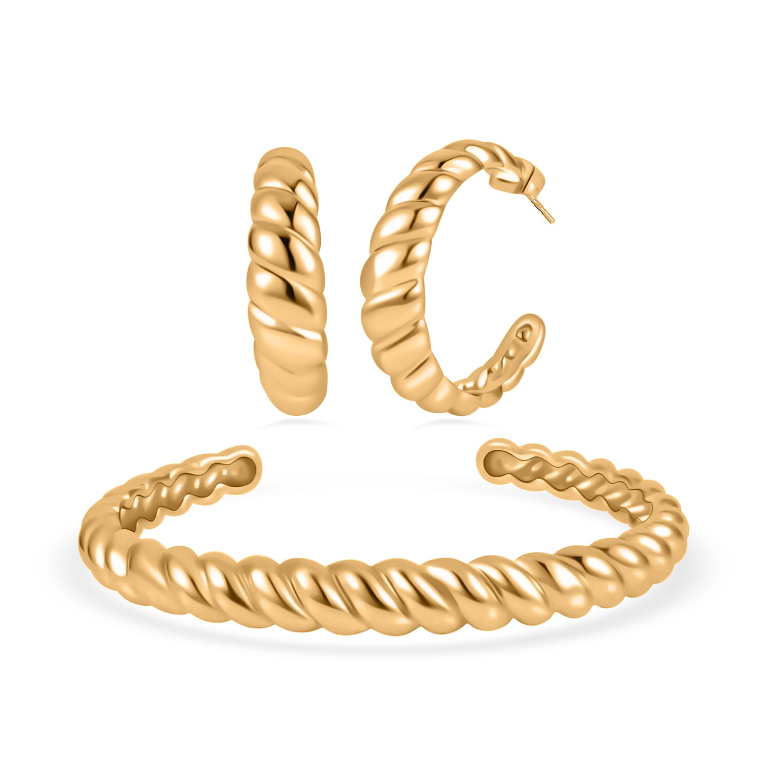 Pick of The Hour Twisted Cuff Bracelet (7.50 In) and Half Hoop Earrings in Stainless Steel