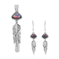 Santa Fe Style Rainbow Turquoise Pendant and Earrings in Sterling Silver 2.50 ctw