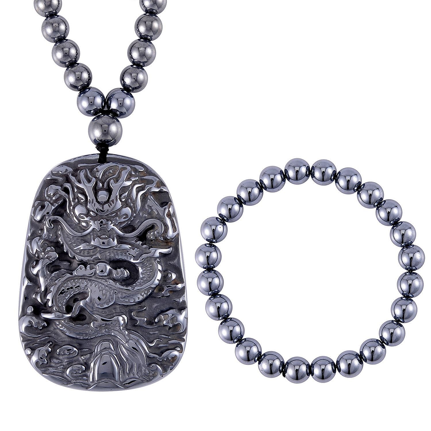 Terahertz Beaded Stretch Bracelet and Phoenix Pendant with Beaded Necklace 21 Inches in Sterling Silver 425.00 ctw