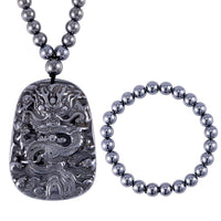 Terahertz Beaded Stretch Bracelet and Phoenix Pendant with Beaded Necklace 21 Inches in Sterling Silver 425.00 ctw