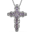 Violet Color Crystal Cross Pendant Necklace (20 Inches) in Stainless Steel 1.50 ctw , Tarnish-Free, Waterproof, Sweat Proof Jewelry - Sticky add to cart bar