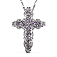 Violet Color Crystal Cross Pendant Necklace (20 Inches) in Stainless Steel 1.50 ctw , Tarnish-Free, Waterproof, Sweat Proof Jewelry