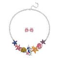 Simulated Pearl and Enamel Necklace 20-22 Inches and Earrings in Silvertone - Sticky add to cart bar