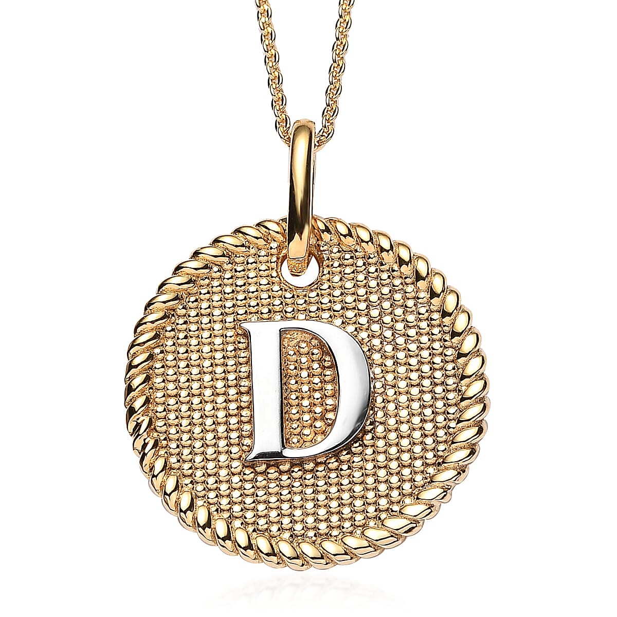 Doorbuster 14K YG and Platinum Over Sterling Silver Medallion Coin Initial D Pendant Necklace (20 Inches) (5.60 g)
