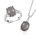 Titanium Moonstone Solitaire Ring and Pendant Necklace 20 Inches in Stainless Steel 8.15 ctw - Sticky add to cart bar