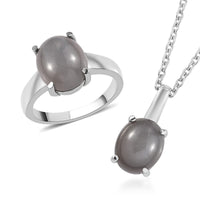 Titanium Moonstone Solitaire Ring and Pendant Necklace 20 Inches in Stainless Steel 8.15 ctw