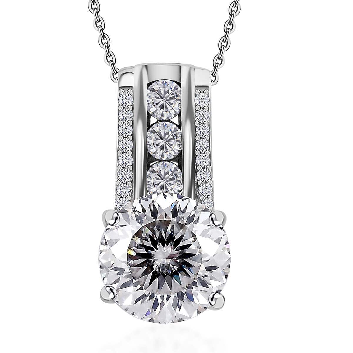 120 Facets Moissanite Pendant Necklace 20 Inches in Platinum Over Sterling Silver 3.85 ctw