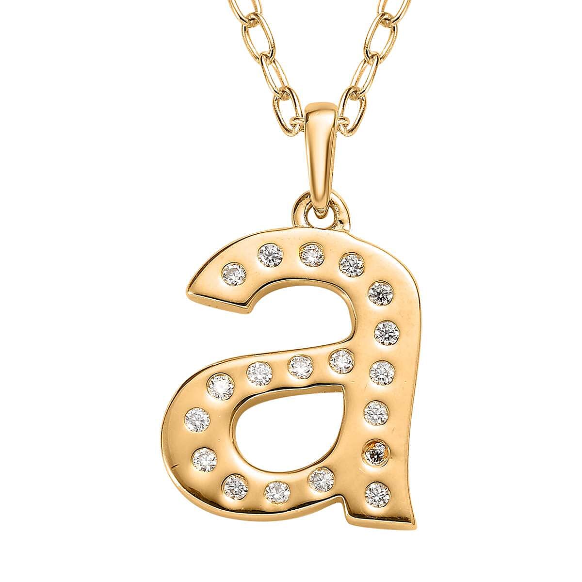 Moissanite Initial A Pendant with Paper Clip Chain 20 Inches in Vermeil Yellow Gold Over Sterling Silver 0.25 ctw