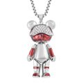 Austrian Crystal, Enameled Bear Pendant Necklace 28 Inches in Silvertone & Stainless Steel - Sticky add to cart bar