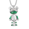 Austrian Crystal, Enameled Bear Pendant Necklace 28 Inches in Silvertone & Stainless Steel - Sticky add to cart bar
