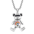 Austrian Crystal, Enameled Bear Pendant Necklace 28 Inches in Silvertone & Stainless Steel - Sticky add to cart bar