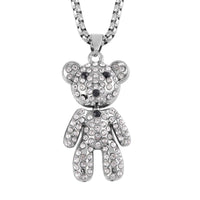 Austrian Crystal Bear Pendant in Silvertone with Stainless Steel Necklace 28 Inches