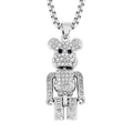 Black and White Austrian Crystal Bear Pendant in Silvertone with Stainless Steel Necklace 28 Inches - Sticky add to cart bar