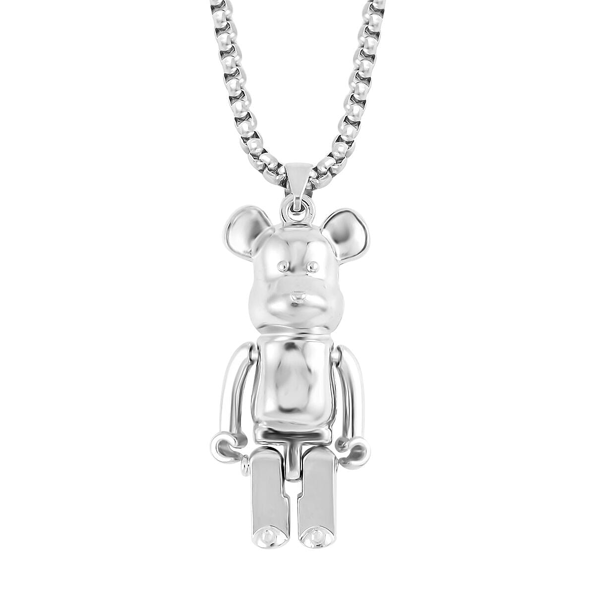 Bear Pendant in Silvertone with Stainless Steel Necklace