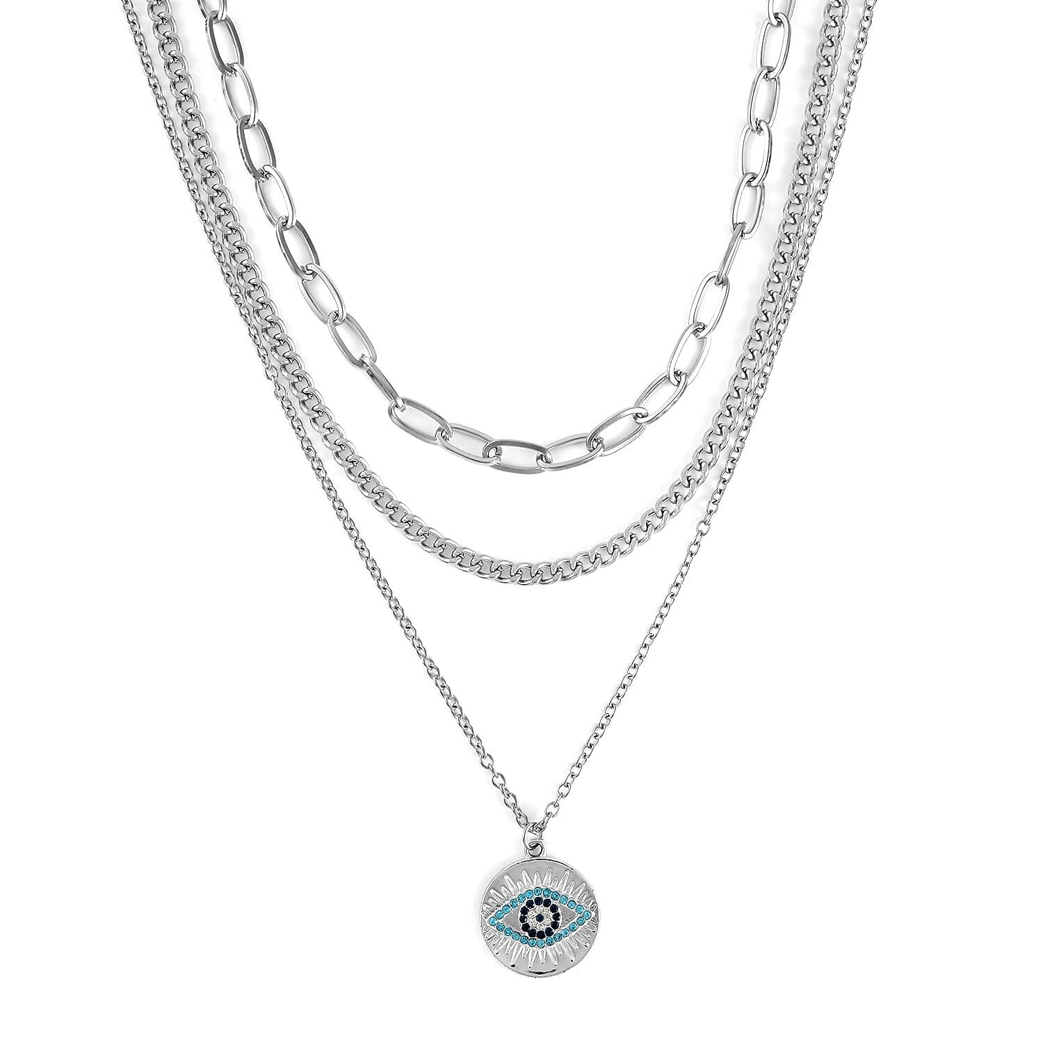 White and Multi Color Austrian Crystal Set of 3 Necklace 17-19 Inches in Silvertone