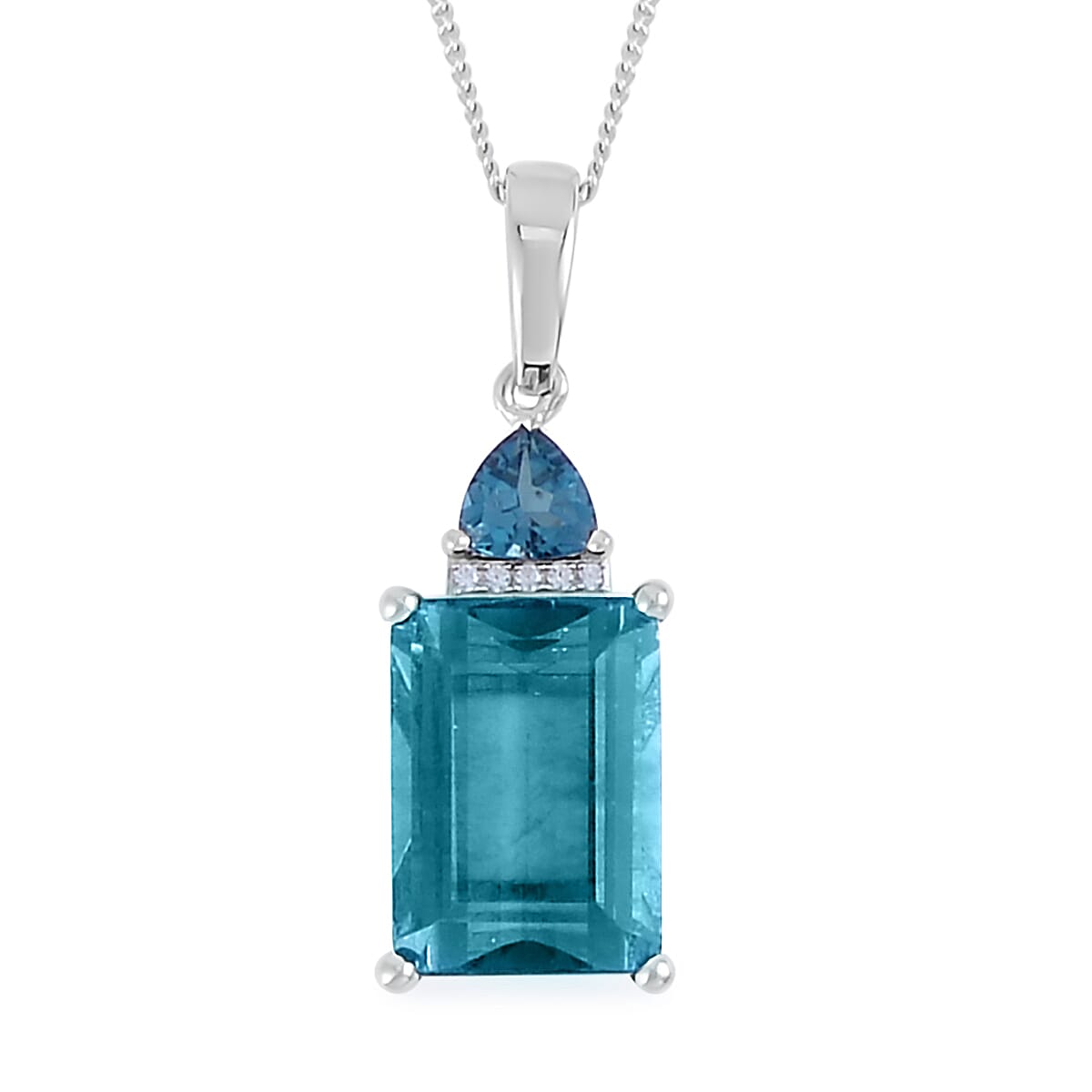 Dean Teal Fluorite (IR) and Multi Gemstone Pendant Necklace in Rhodium Over Sterling Silver, 18 Inch Blue Necklace, Birthday Anniversary Gift 9.90 ctw