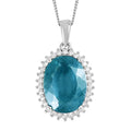 Dean Teal Fluorite (IR) and Moissanite 11.50 ctw Halo Pendant Necklace in Rhodium Over Sterling Silver 18 Inches - Sticky add to cart bar