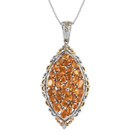 TLV Salamanca Fire Opal Elongated Pendant Necklace (20 Inches) in Vermeil YG and Platinum Over Sterling Silver 4.10 ctw