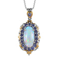 Premium Ethiopian Welo Opal and Tanzanite Pendant Necklace 20 Inches in Vermeil YG and Platinum Over Sterling Silver 4.65 ctw - Sticky add to cart bar