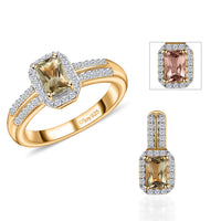 Turkizite and White Zircon Ring and Pendant in Vermeil Yellow Gold Over Sterling Silver 1.90 ctw
