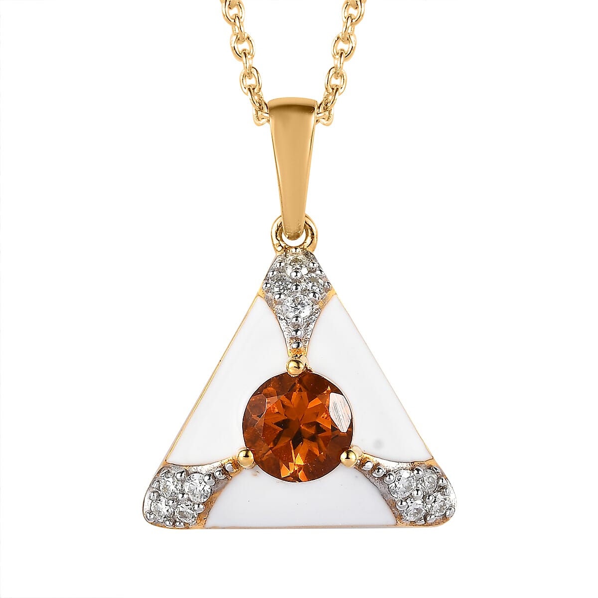 Premium Santa Ana Madeira Citrine and Moissanite White Enameled Pendant Necklace 20 Inches in Vermeil Yellow Gold Over Sterling Silver 1.35 ctw