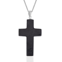 Shungite Cross Pendant Necklace 18 Inches in Rhodium Over Sterling Silver 17.50 ctw