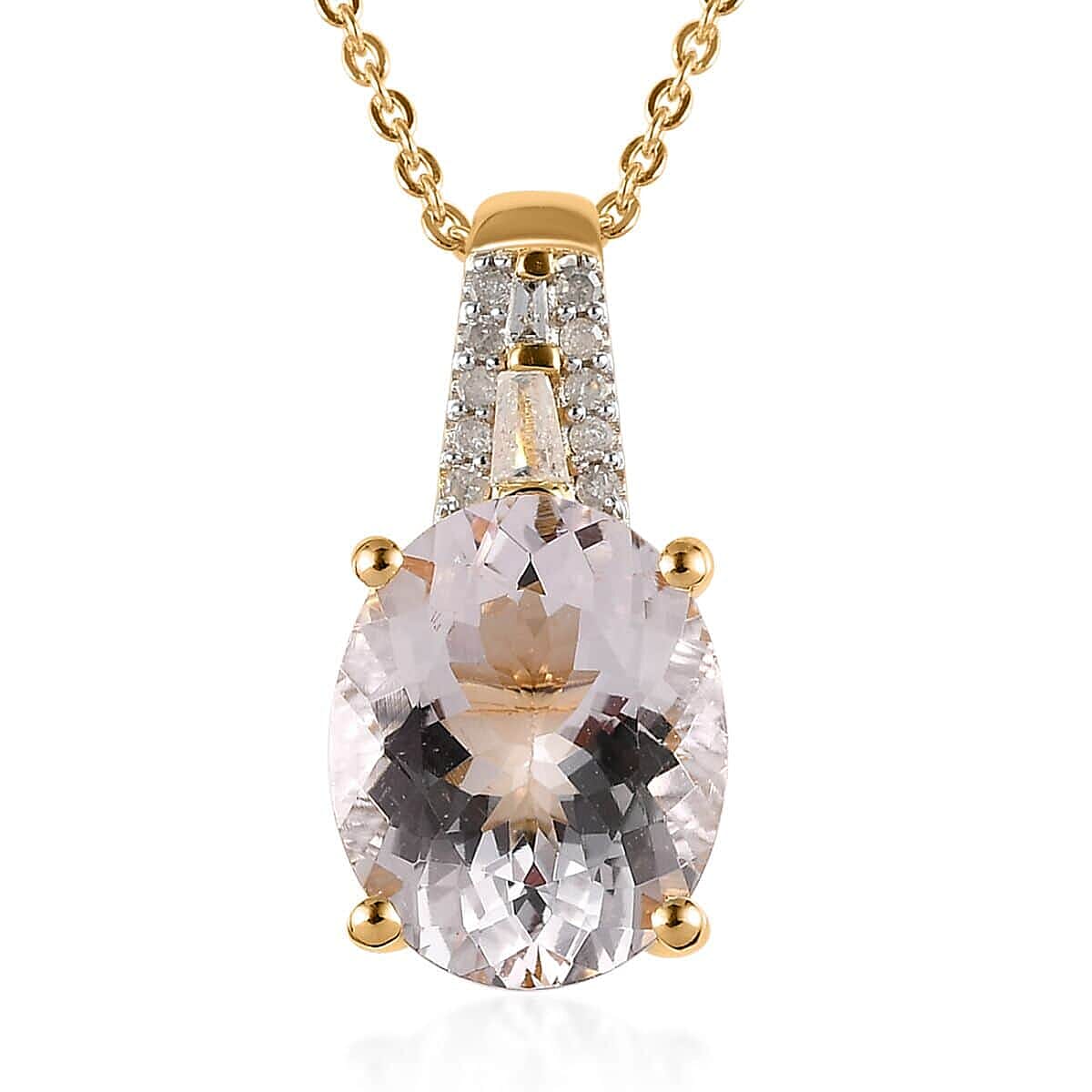 One Time Only Pink Morganite, Diamond Pendant Necklace (20 Inches) in Vermeil YG Over Sterling Silver 3.10 ctw