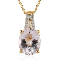 One Time Only Pink Morganite, Diamond Pendant Necklace (20 Inches) in Vermeil YG Over Sterling Silver 3.10 ctw