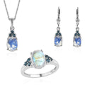Premium Rainbow Moonstone and London Blue Topaz Lever Back Earrings, Ring and Pendant Necklace 20 Inches in Platinum Over Sterling Silver 6.85 ctw - Sticky add to cart bar