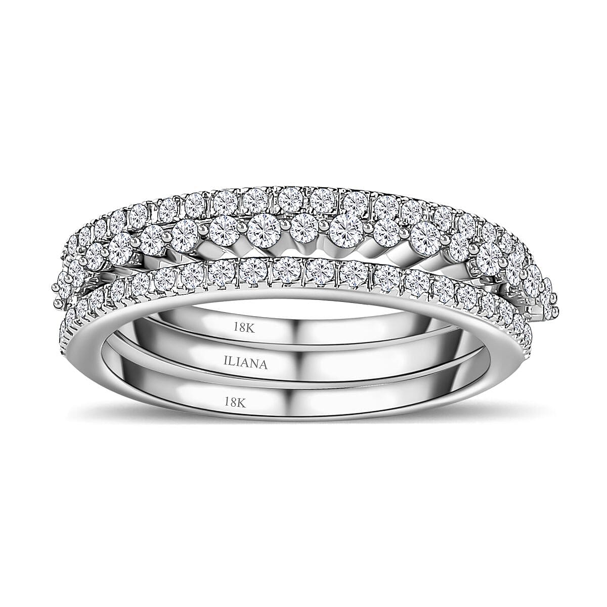 Iliana 18K White Gold Diamond Stackable Set of 3 Band Ring (Size 6.0) (4.90 g) 0.50 ctw