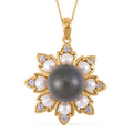 Tahitian Cultured Pearl and Multi Gemstone Floral Pendant Necklace 18 Inches in Vermeil Yellow Gold Over Sterling Silver 0.30 ctw - Sticky add to cart bar