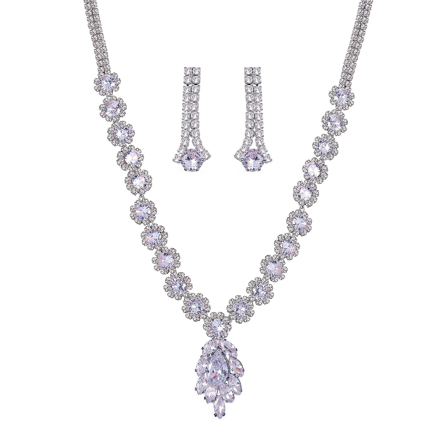 Austrian Crystal Necklace 20-22 Inches and Earrings in Silvertone