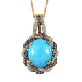Premium Sleeping Beauty Turquoise, White and Champagne Zircon Pendant Necklace 20 Inches in Vermeil Yellow Gold Over Sterling Silver 4.60 ctw - Sticky add to cart bar
