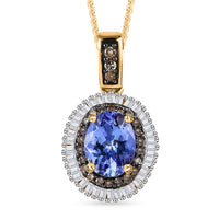 Peacock Tanzanite, Blue and White Diamond Double Halo Pendant Necklace 20 Inches in Platinum Over Sterling Silver 1.50 ctw