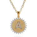 Moissanite Initial A Sun Medallion Coin Pendant with Cable Chain 20 Inches in Vermeil Yellow Gold Over Sterling Silver 1.40 ctw - Sticky add to cart bar