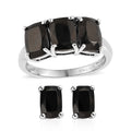 Elite Shungite Stud Earrings and 3 Stone Ring in Platinum Over Sterling Silver 2.40 ctw - Sticky add to cart bar