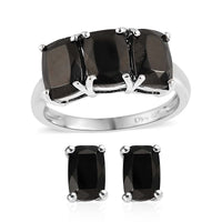Elite Shungite Stud Earrings and 3 Stone Ring in Platinum Over Sterling Silver 2.40 ctw