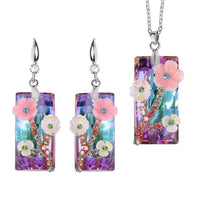 Purple Magic Color Glass, Resin, Multi Color Austrian Crystal Necklace 20-22 Inches and Earrings in Silverotne