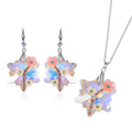 White Aurora Borealis Glass, Multi Color Crystal and Resin Floral Earrings and Pendant Necklace 20 Inches in Silvertone - Sticky add to cart bar