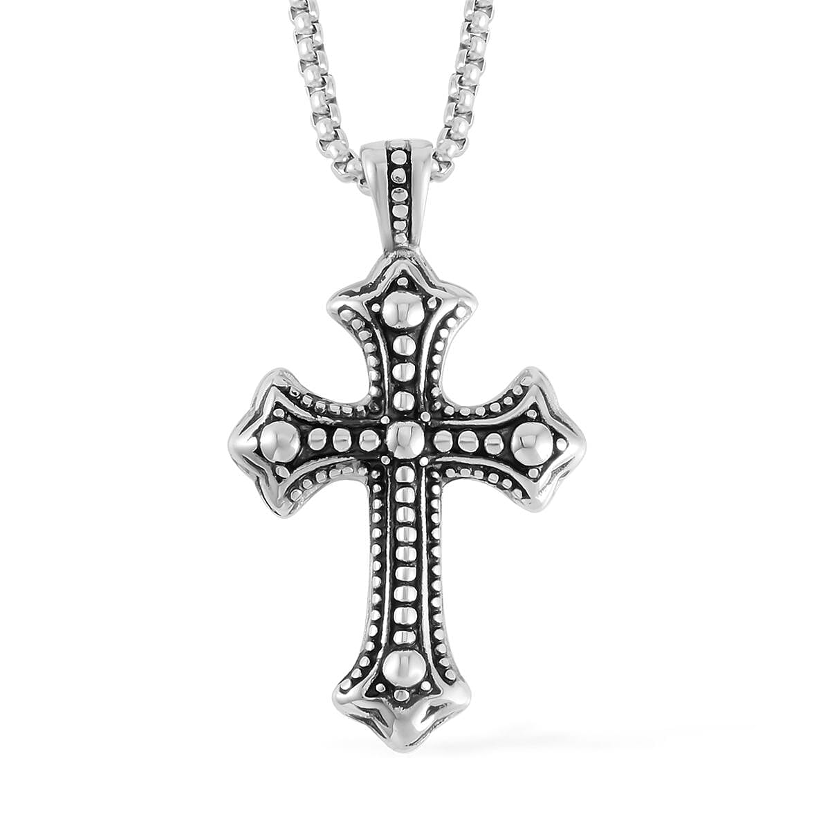 Cross Pendant Necklace 27.5 Inches in Stainless Steel