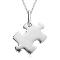 Platinum Over Sterling Silver Puzzle Piece Pendant Necklace 20 Inches 4.25 Grams - Sticky add to cart bar