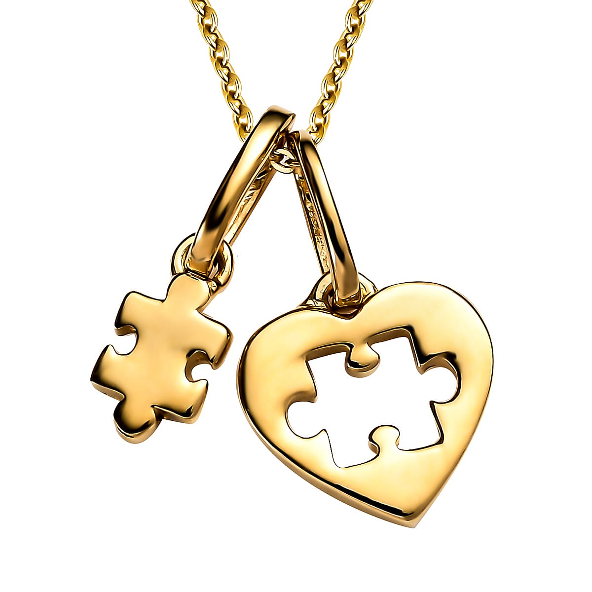 Doorbuster Vermeil YG Over Sterling Silver Heart Puzzle Piece Pendant Necklace (20 Inches) (3.30 g)
