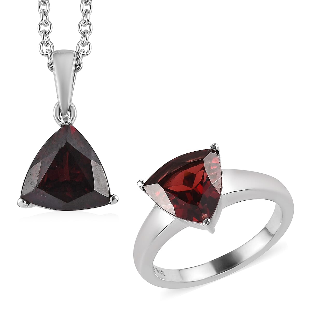 Mozambique Garnet Solitaire Ring and Pendant Necklace 20 Inches in Stainless Steel 5.20 ctw