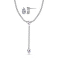 Simulated Diamond Necklace 18 Inches and Stud Earrings in Silvertone - Sticky add to cart bar