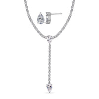 Simulated Diamond Necklace 18 Inches and Stud Earrings in Silvertone