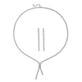 Simulated Diamond Tennis Necklace 18 Inches with Extender and Dangle Earrings in Silvertone - Sticky add to cart bar