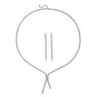 Simulated Diamond Tennis Necklace 18 Inches with Extender and Dangle Earrings in Silvertone