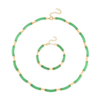 Green Jade (D) Bracelet (6.50-8.50In) and Necklace 18-20 Inches in Vermeil Yellow Gold Over Sterling Silver 152.00 ctw